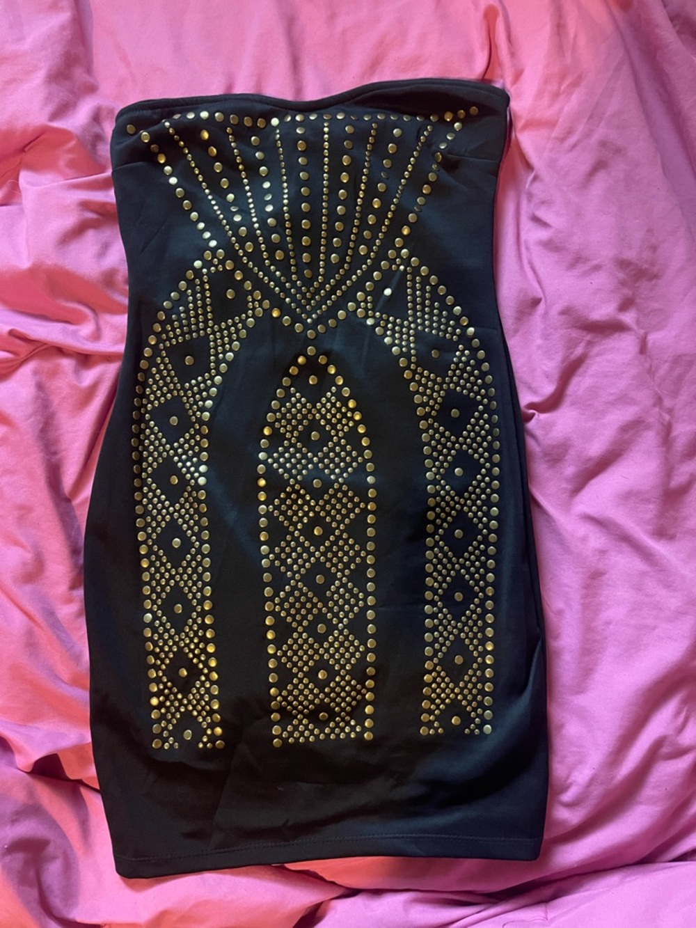 chic Black Strapless Studded Bodycon Dress